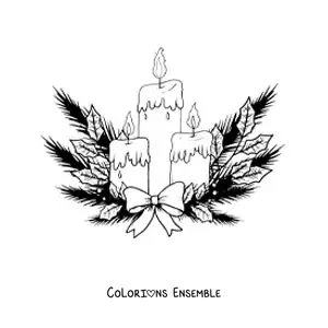 Image à colorier de bougies de Noël avec des branches de pin
