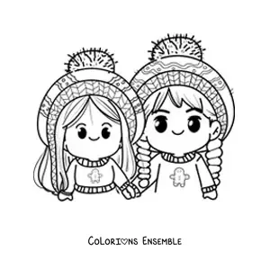 Image à colorier d’un couple réuni à Noël