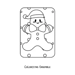 Image à colorier d’un bonhomme en pain d’épice kawaii avec un bonnet de Noël