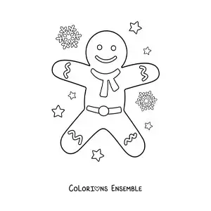 Image à colorier d’un grand bonhomme en pain d’épice avec une écharpe