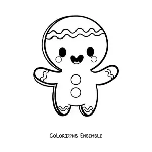 Image à colorier d’un bonhomme en pain d’épice kawaii