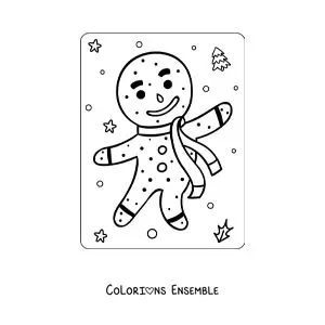 Image à colorier d’un bonhomme en pain d’épice animé avec une écharpe