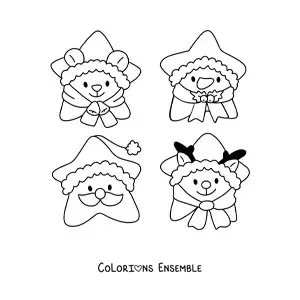 Image à colorier de biscuits en forme de personnages de Noël