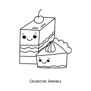 Image à colorier de deux gâteaux kawaii