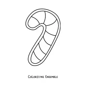Image à colorier d’un biscuit en forme de canne de bonbon