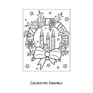 Image à colorier d’une couronne de Noël avec des bougies