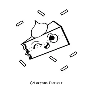 Image à colorier d'une part de gâteau animée qui fait un clin d'œil
