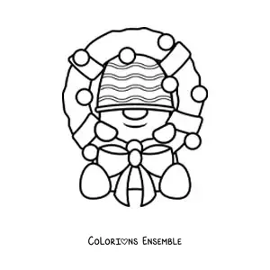 Image à colorier d’une couronne de Noël avec un bonhomme de neige