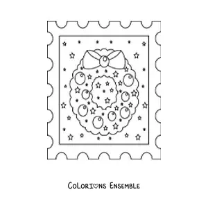 Image à colorier d’une couronne de Noël décorée