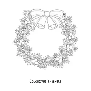 Image à colorier d’une couronne de Noël avec des cloches