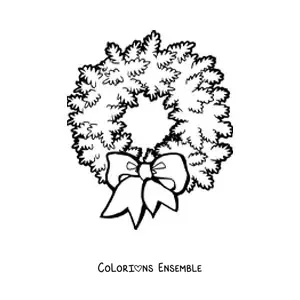 Image à colorier d’une couronne de Noël avec un nœud