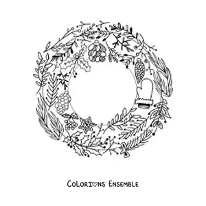 Image à colorier d’une couronne de Noël avec des ornements