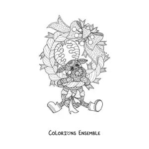Image à colorier d’une couronne de Noël avec un mandala de renne