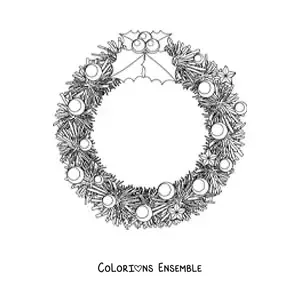 Image à colorier d’une couronne de Noël avec des décorations