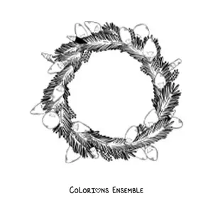 Image à colorier d’une couronne de Noël avec des lumières