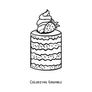 Image à colorier d'un gâteau aux fraises à plusieurs étages