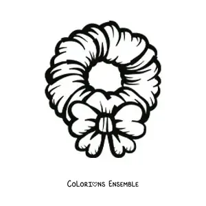 Image à colorier d’une grande couronne de Noël avec un nœud