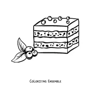 Image à colorier d'un gâteau décoré de myrtilles
