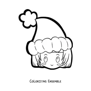 Image à colorier d’une fille kawaii avec un bonnet de Noël