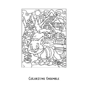 Image à colorier d’un renard animé avec un bonnet de Noël