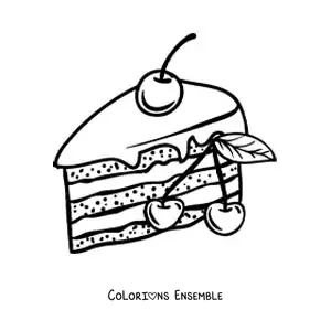 Image à colorier d'un gâteau décoré d'une cerise