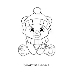 Image à colorier d’un ours de Noël kawaii