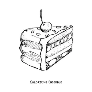 Image à colorier d'un gâteau avec un glaçage et une cerise