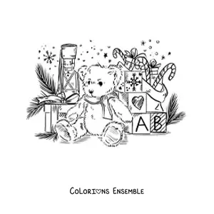 Image à colorier d’un ours en peluche de Noël réaliste