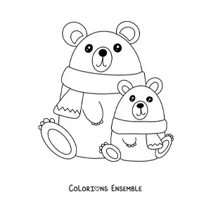 Image à colorier d’ours de Noël avec des écharpes
