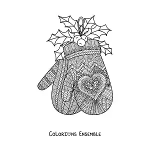 Image à colorier de gants de Noël style zentangle