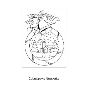 Image à colorier d’une boule à neige de Noël avec un paysage