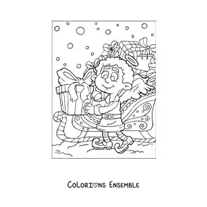 Image à colorier d’un ange de Noël animé avec des cadeaux