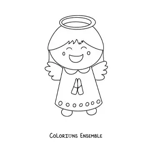 Image à colorier d’un petit ange de Noël en prière