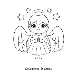 Image à colorier d’un ange de Noël avec des étoiles