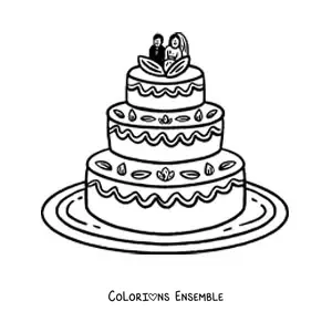 Image à colorier d'un gâteau de mariage