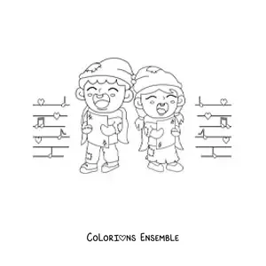 Image à colorier d’enfants pauvres chantant des chants de Noël