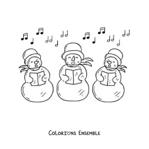 Image à colorier de bonshommes de neige animés chantant des chants de Noël