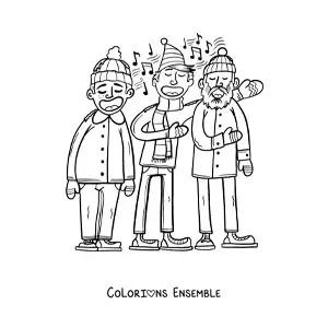 Image a colorier d’hommes qui chantent des chants de Noel