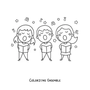 Image a colorier d’enfants qui chantent des chants de Noel