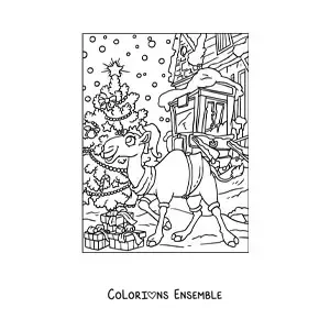 Image a colorier d’un chameau de Noel anime