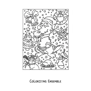 Image a colorier d’un crocodile de Noel anime