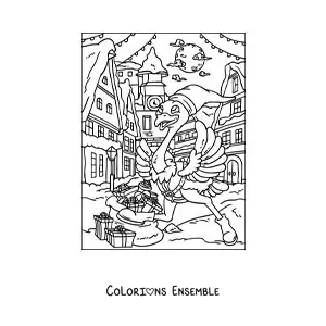 Image a colorier d’une autruche de Noel animee