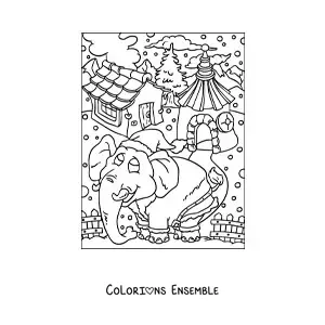 Image a colorier d’un elephant de Noel anime