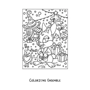 Image a colorier d’un lapin de Noel anime