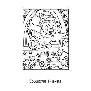 Image a colorier d’oiseaux de Noel animes