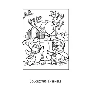 Image a colorier de pingouins de Noel animes