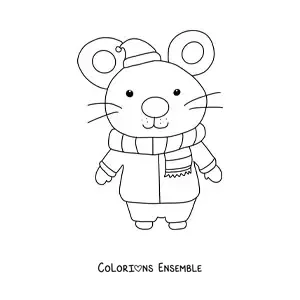 Image a colorier d’une souris de Noel animee