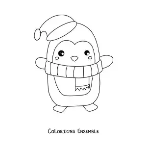 Image a colorier d’un pingouin de Noel anime