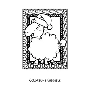 Image a colorier d’un mouton de Noel kawaii