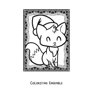 Image a colorier d’un renard de Noel kawaii